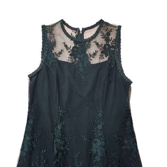 Anthropologie‎ Nanette Lepore Dress Women's 10 Green Embroidered Lace Sleeveless - Picture 3 of 8